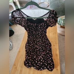 Ultra Flirt Black Mini Dress with Pink Butterfly Print